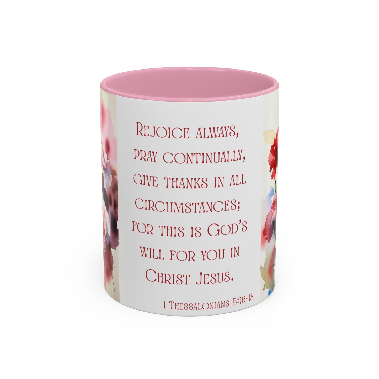 Rejoice Always Bible Verse Mug | Floral Watercolor Carnations 11oz | January Birth Month Flower