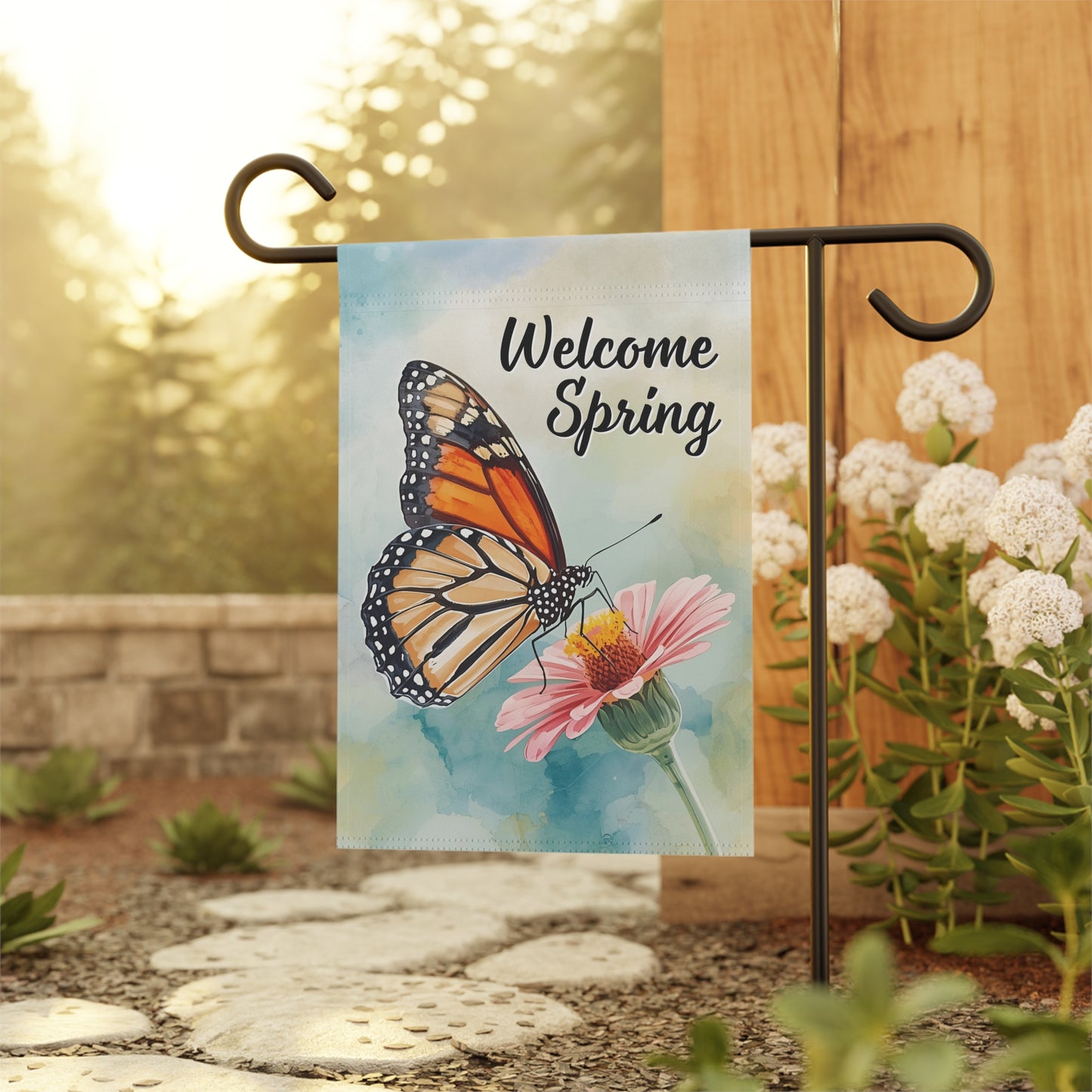 Welcome Spring Butterfly Garden Flag — Floral House Banner