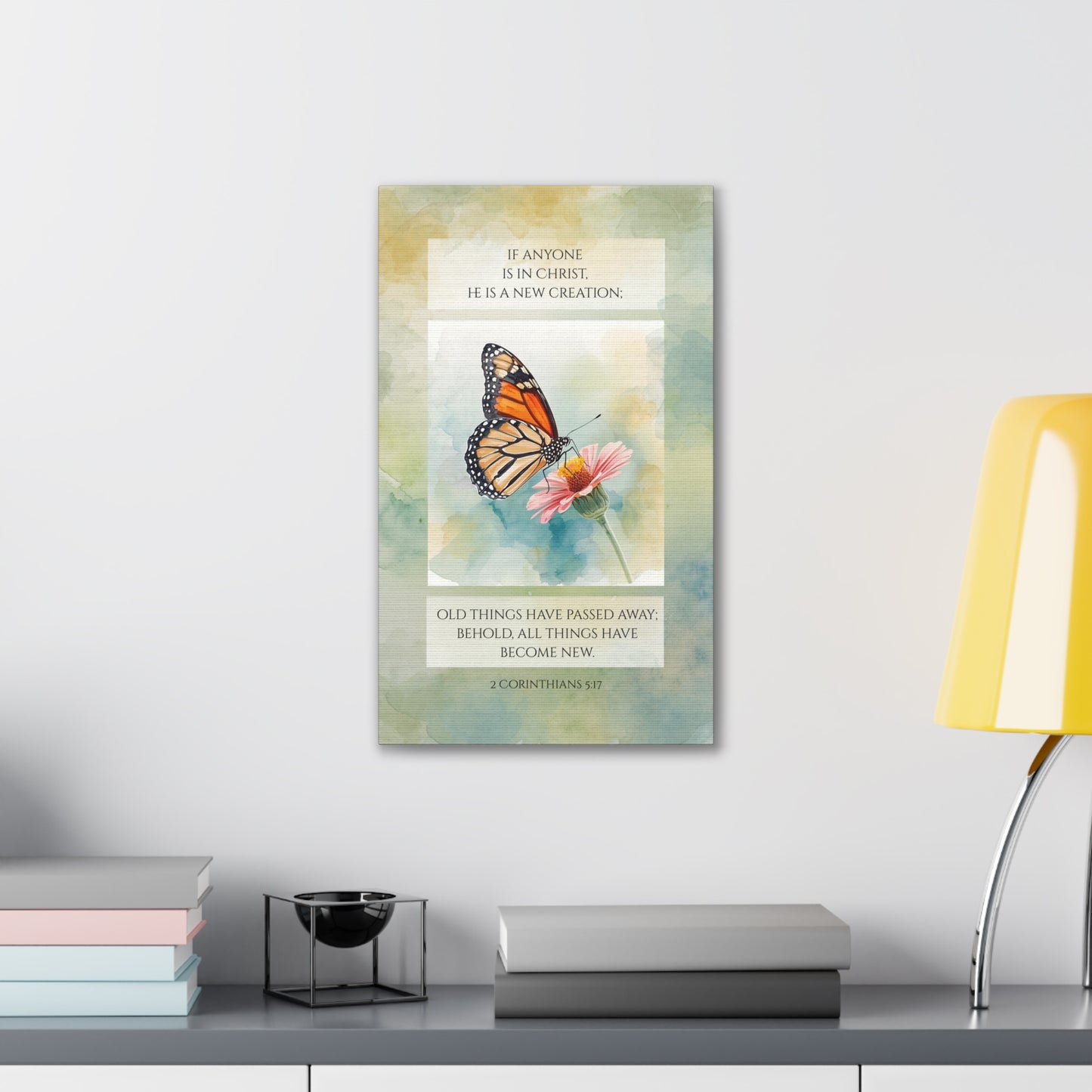 Christian Butterfly New Creation Canvas Wall Art - 2 Corinthians 5:17 Scripture Decor