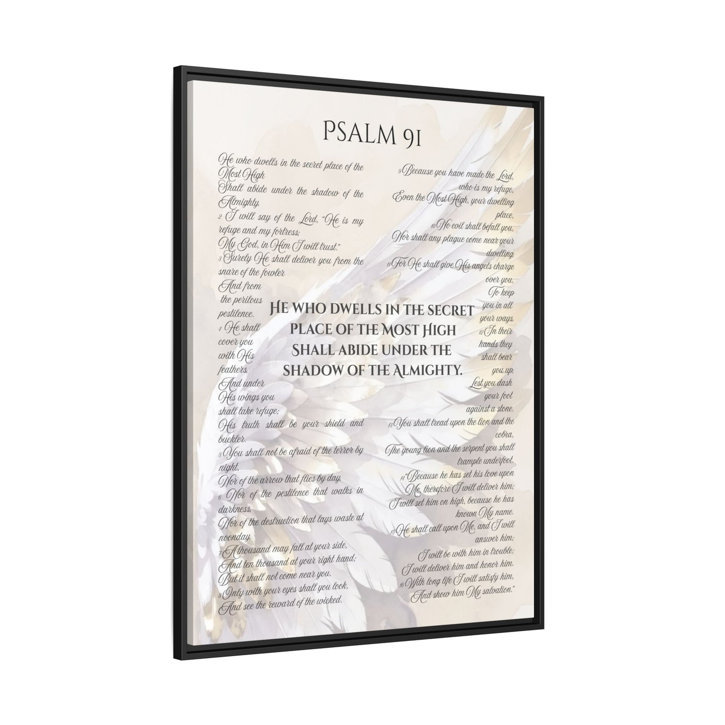 Psalm 91 Framed Canvas - 30X40 - He Who Dwells in the Secret Place Bible Verse Wall Art, Christian Protection Scripture Decor with Feathers