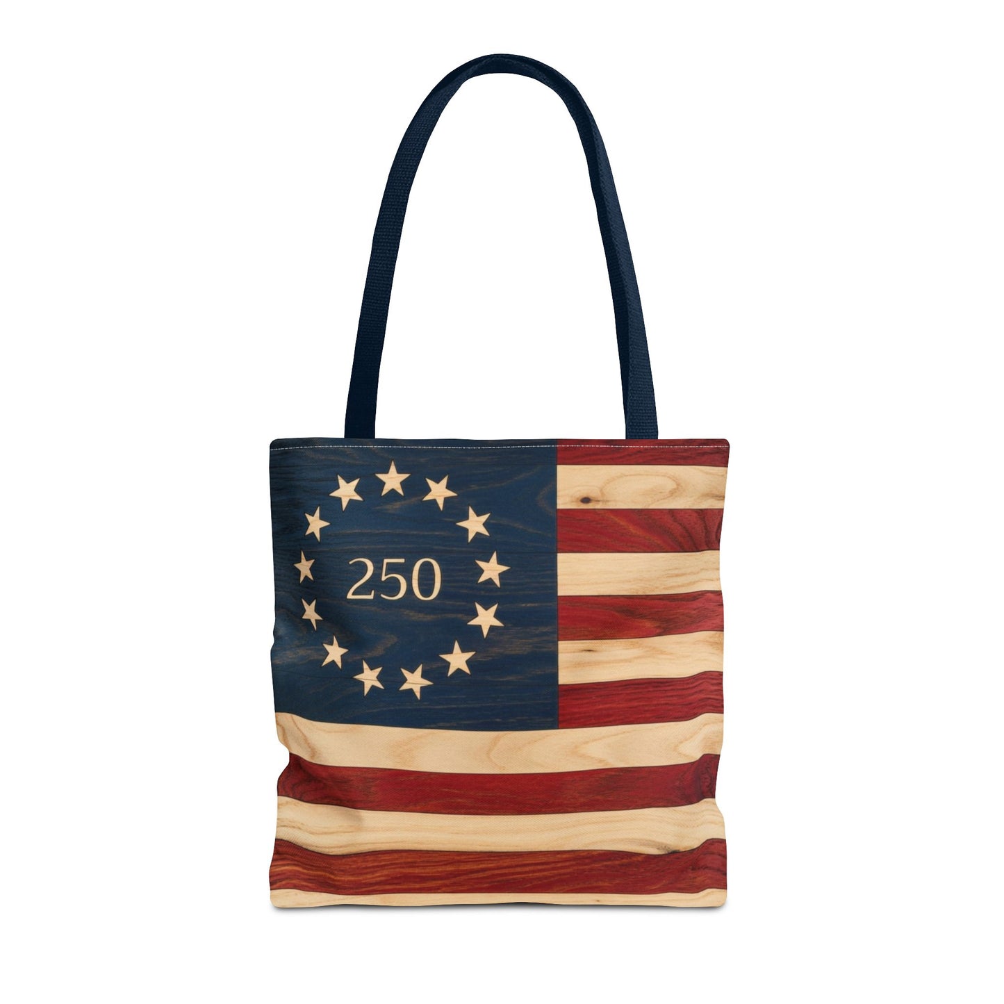 250th Anniversary Betsy Ross Tote Bag | 1776 American Flag Wooden Design | USA 250 Birthday Gift | Patriotic Tote