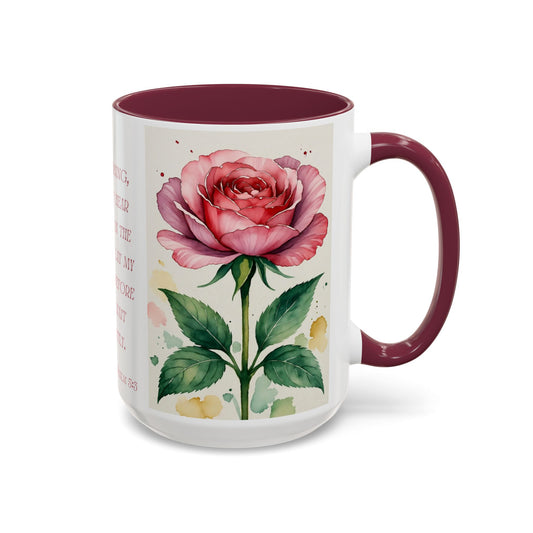 Psalm 5:3 Morning Prayer Rose Mug | Floral Scripture Coffee Cup | Christian Cottagecore Watercolor Bible Verse | Gift for Women