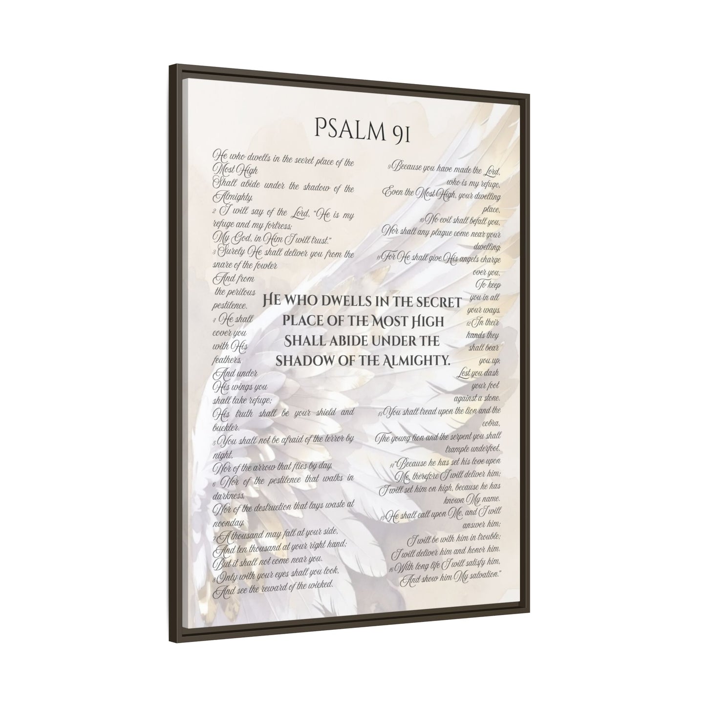 Psalm 91 Framed Canvas - 30X40 - He Who Dwells in the Secret Place Bible Verse Wall Art, Christian Protection Scripture Decor with Feathers