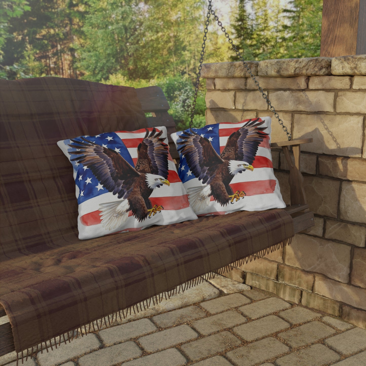 Patriotic American Bald Eagle Outdoor Pillow | USA Flag Throw | 4th of July, Memorial Day, Veterans Day Decor