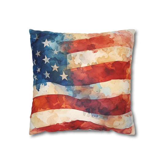 Watercolor American Flag Faux Suede Pillowcase - Patriotic Home Decor