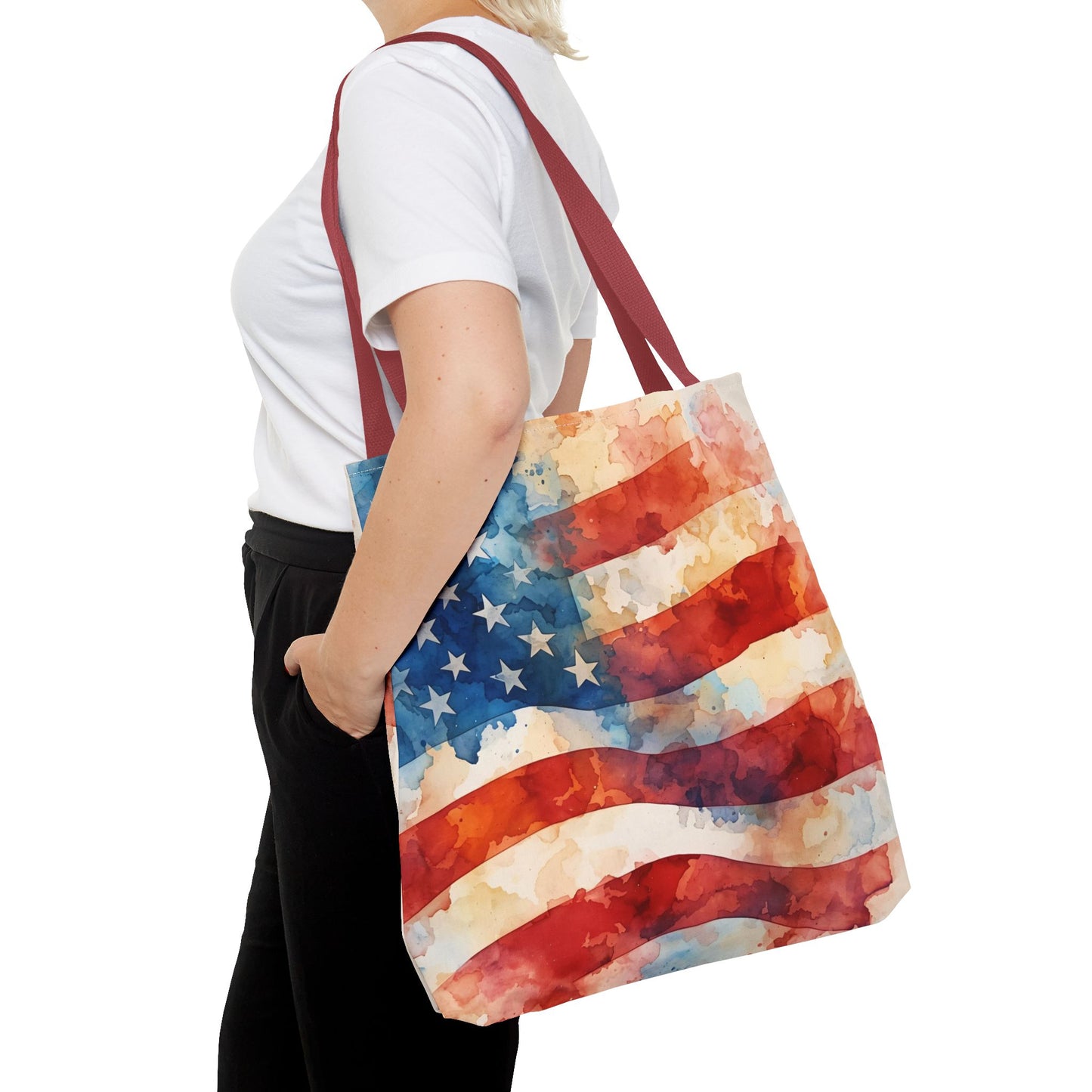 American Flag Tote Bag - Patriotic Watercolor Design in  18 x 18