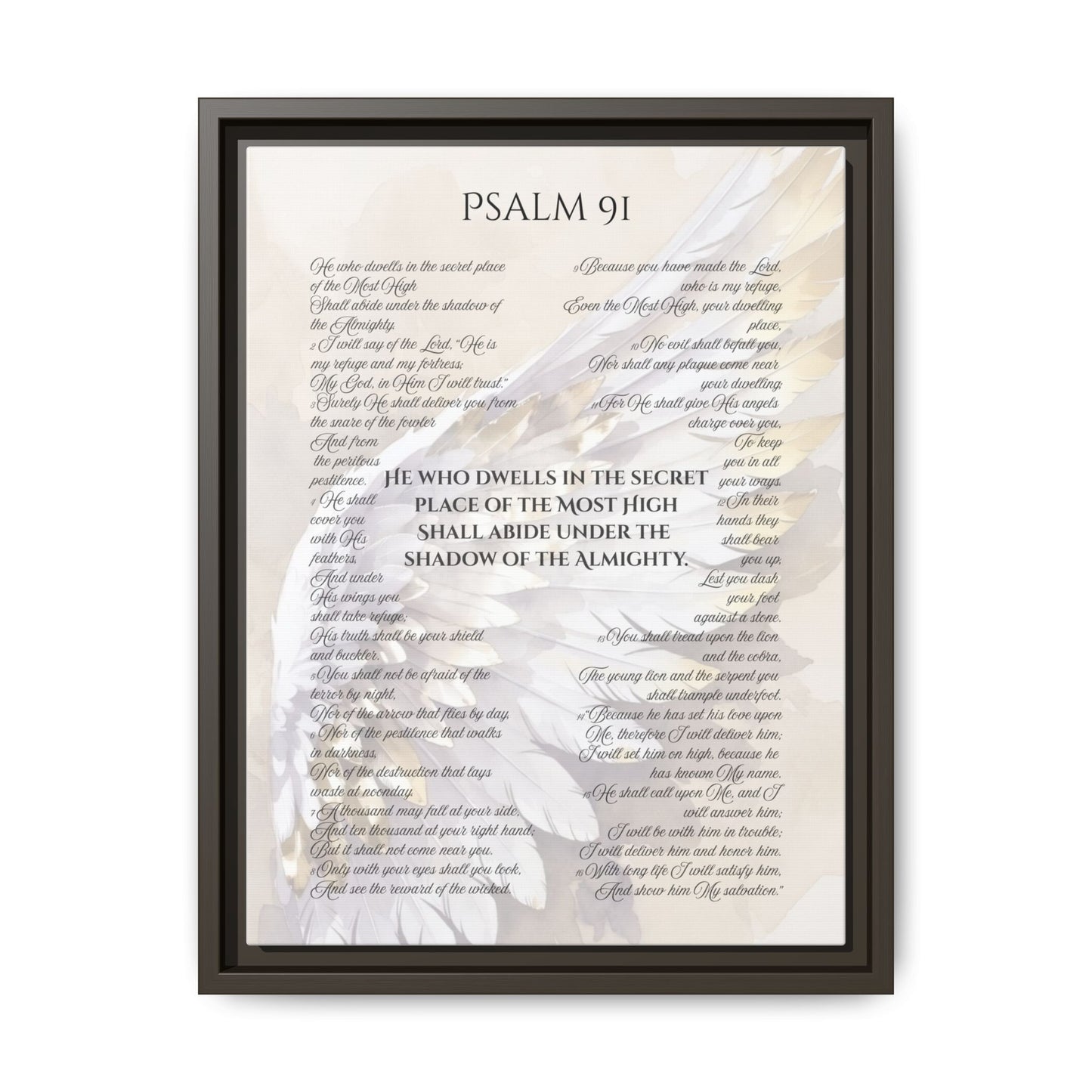 Psalm 91 Framed 12 X 16 Canvas Print - Under His Wings Bible Verse Wall Art, Christian Scripture Decor, Protection Promise