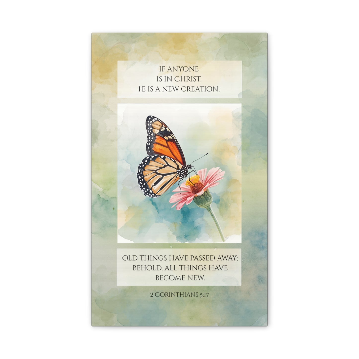 Christian Butterfly New Creation Canvas Wall Art - 2 Corinthians 5:17 Scripture Decor