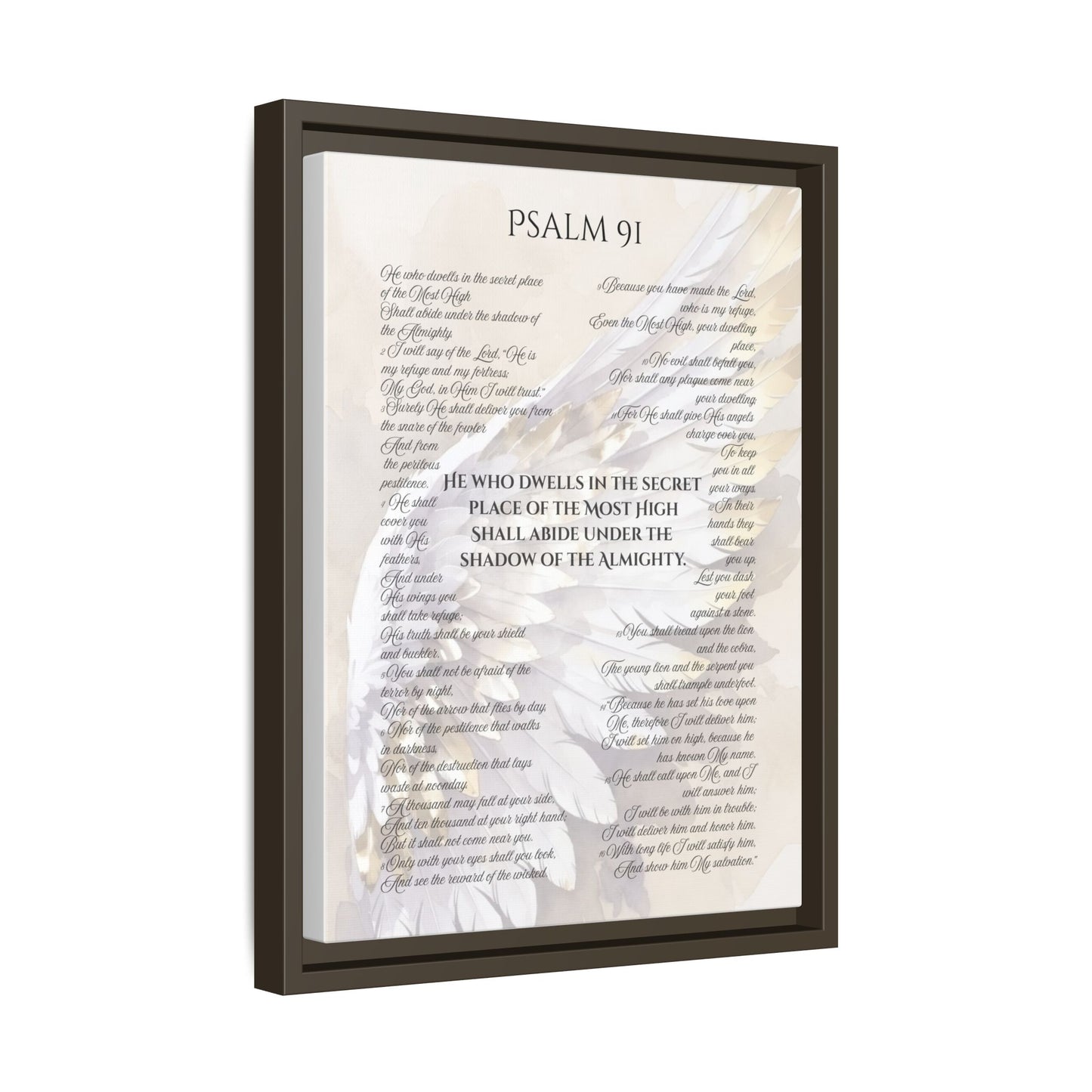 Psalm 91 Framed 12 X 16 Canvas Print - Under His Wings Bible Verse Wall Art, Christian Scripture Decor, Protection Promise