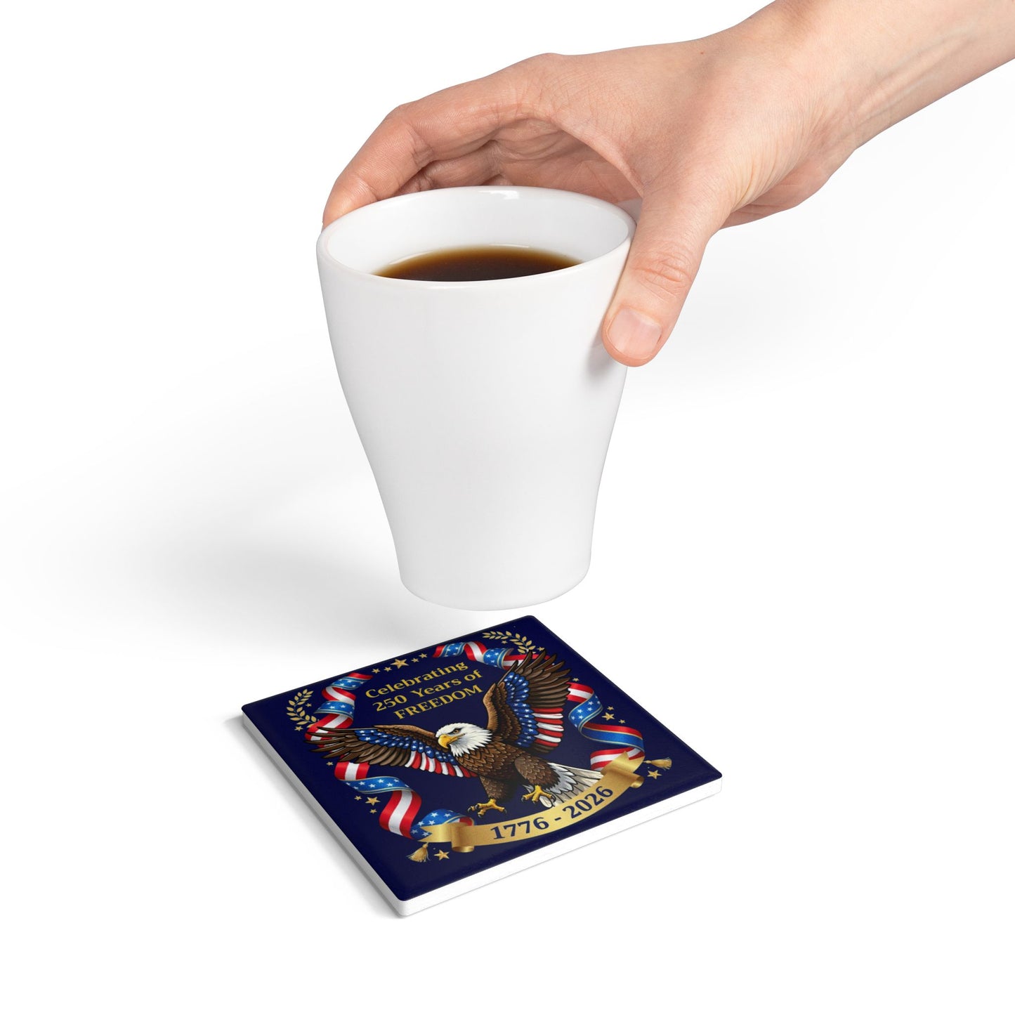 Patriotic Bald Eagle 1776 - 2026 Ceramic Coaster — American 250 Home Drink Coaster (USA Independence Day Gift)