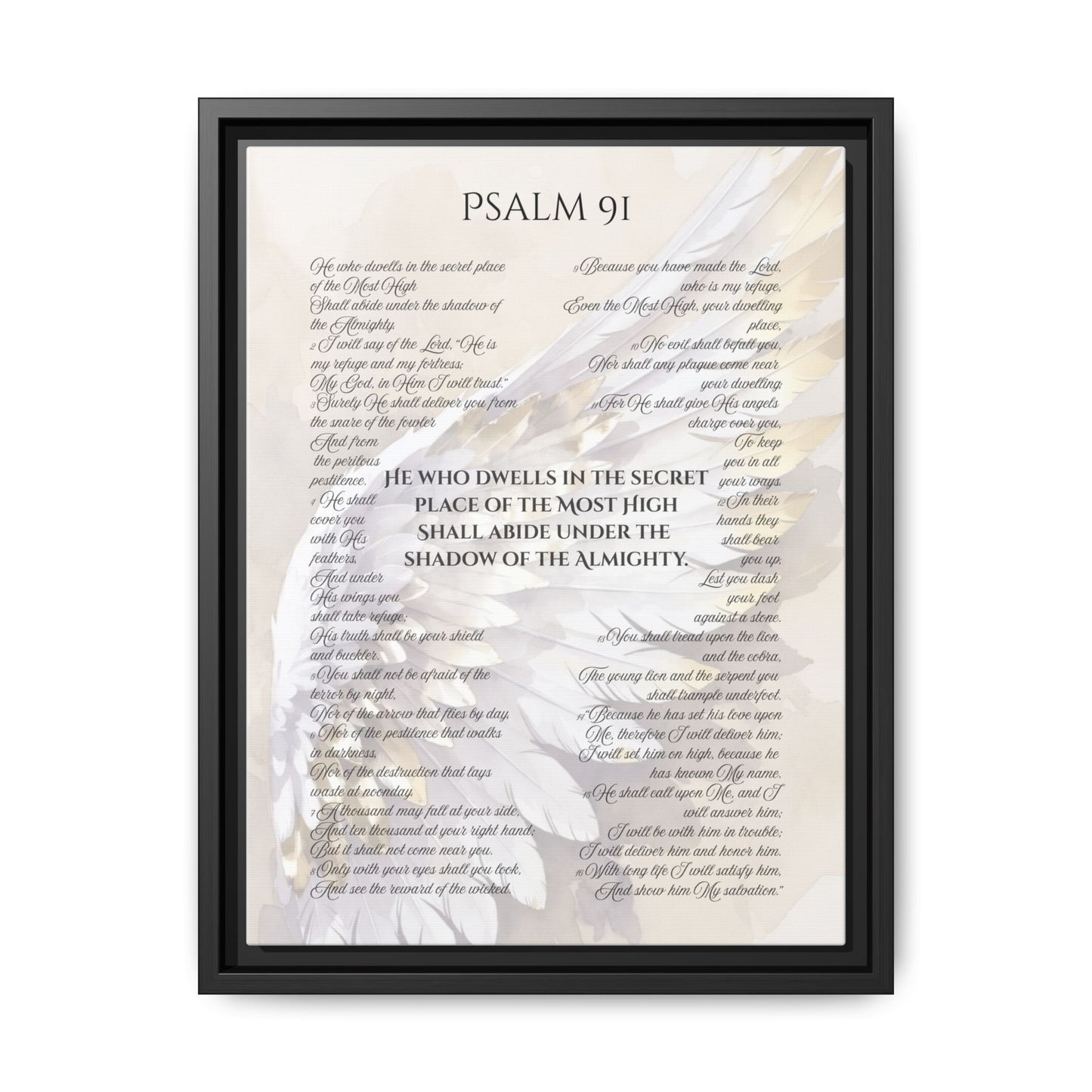 Psalm 91 Framed 12 X 16 Canvas Print - Under His Wings Bible Verse Wall Art, Christian Scripture Decor, Protection Promise
