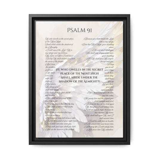 Psalm 91 Framed 12 X 16 Canvas Print - Under His Wings Bible Verse Wall Art, Christian Scripture Decor, Protection Promise
