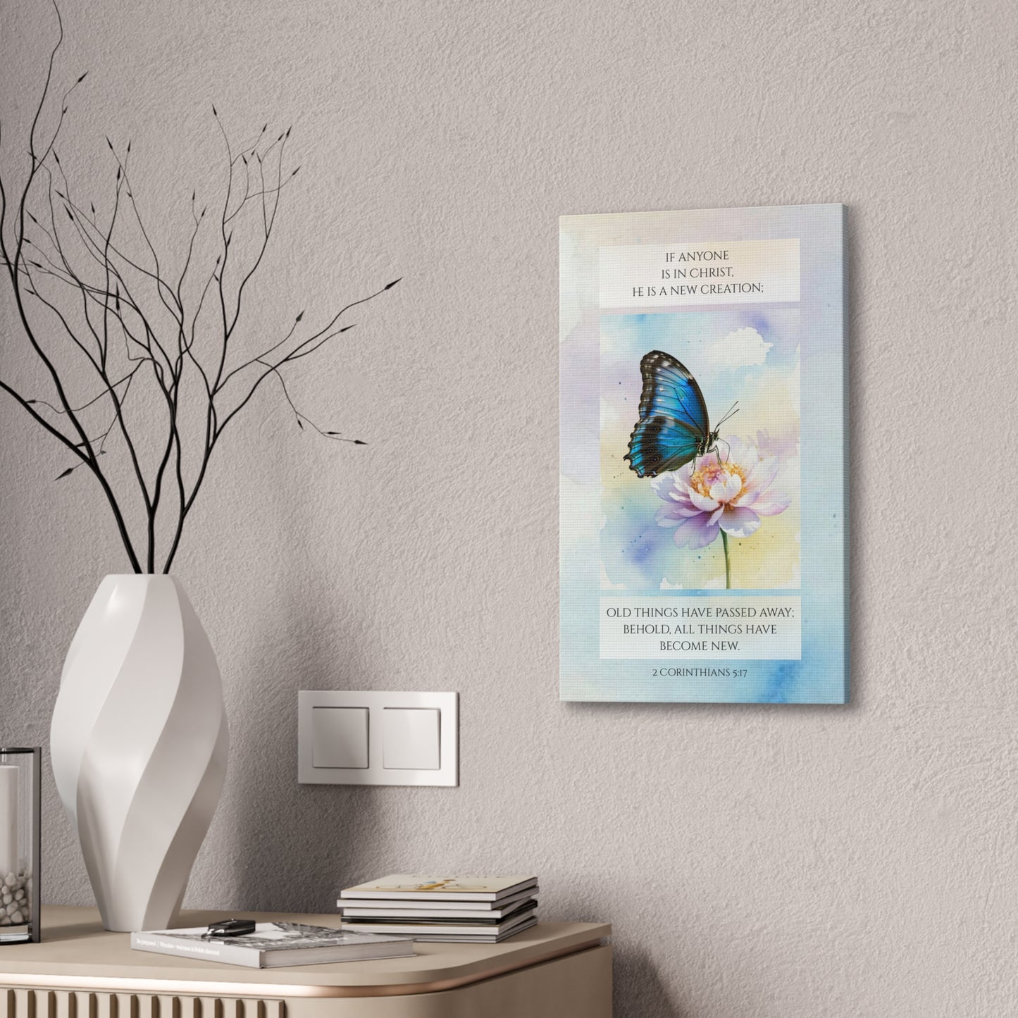 Christian Butterfly New Creation Canvas Wall Art - 2 Corinthians 5:17 Scripture Decor