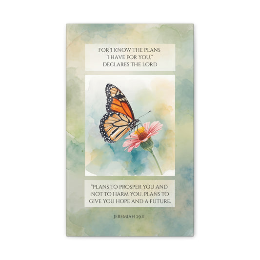 Christian Butterfly Plans to Prosper You Canvas Wall Art - Jeremiah 29:11 Scripture Decor