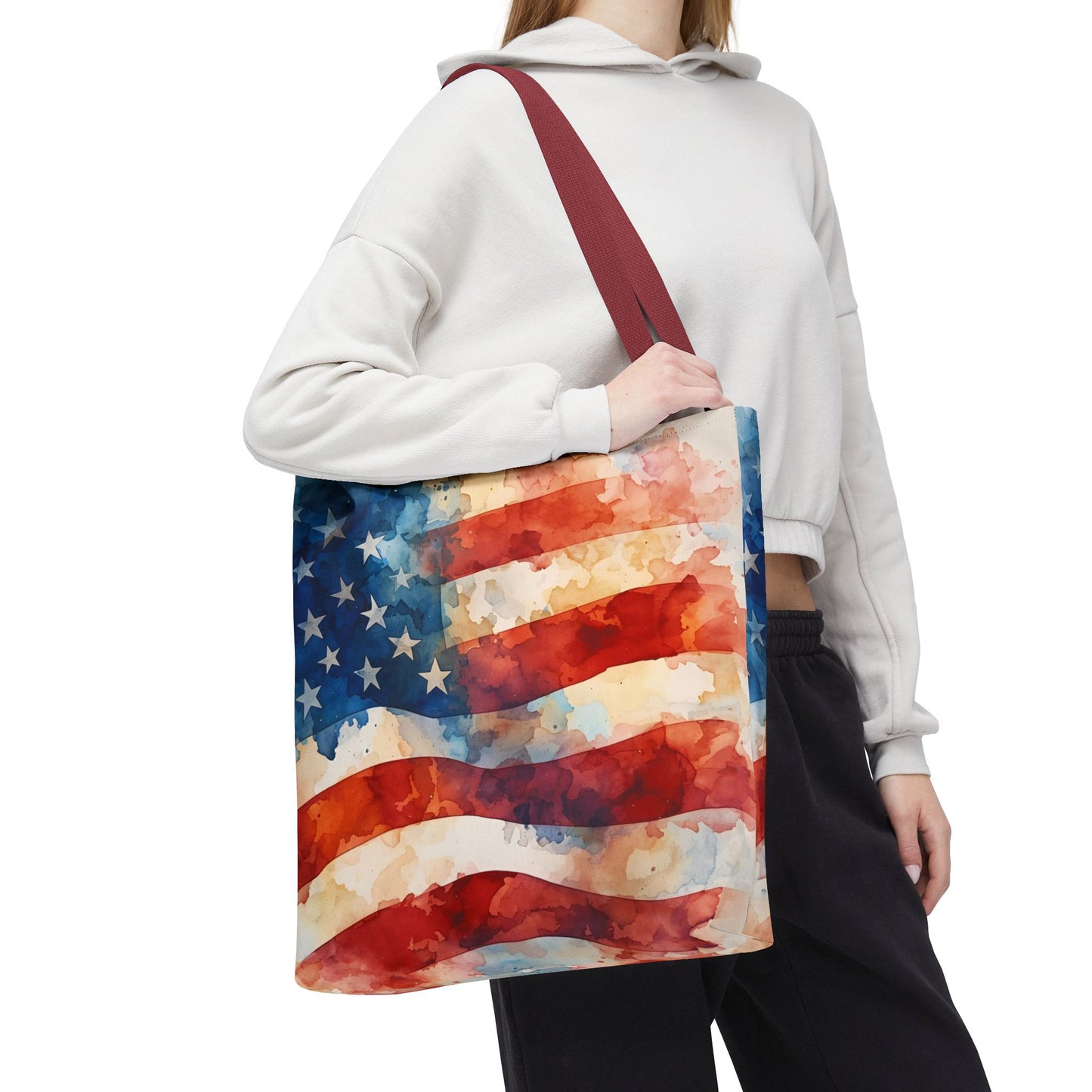 American Flag Tote Bag - Patriotic Watercolor Design in  18 x 18