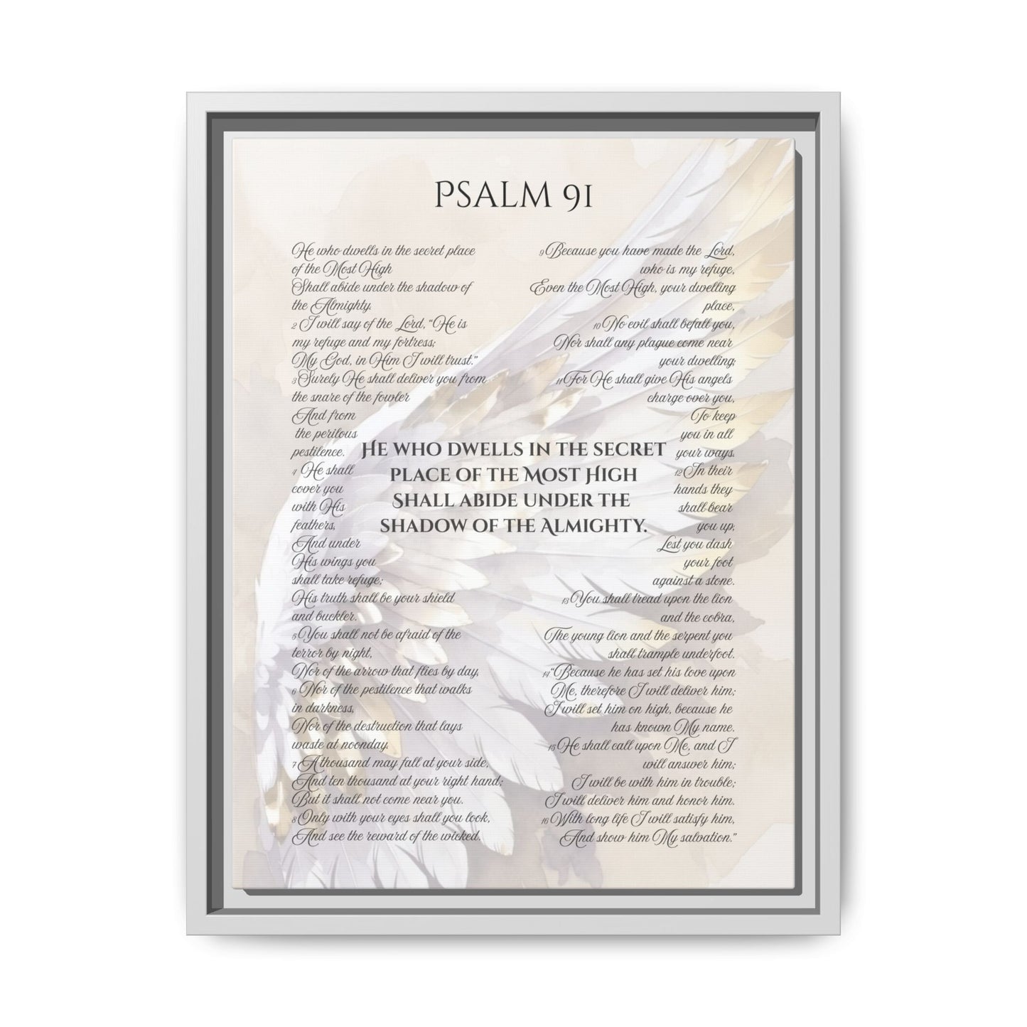 Psalm 91 Framed 12 X 16 Canvas Print - Under His Wings Bible Verse Wall Art, Christian Scripture Decor, Protection Promise