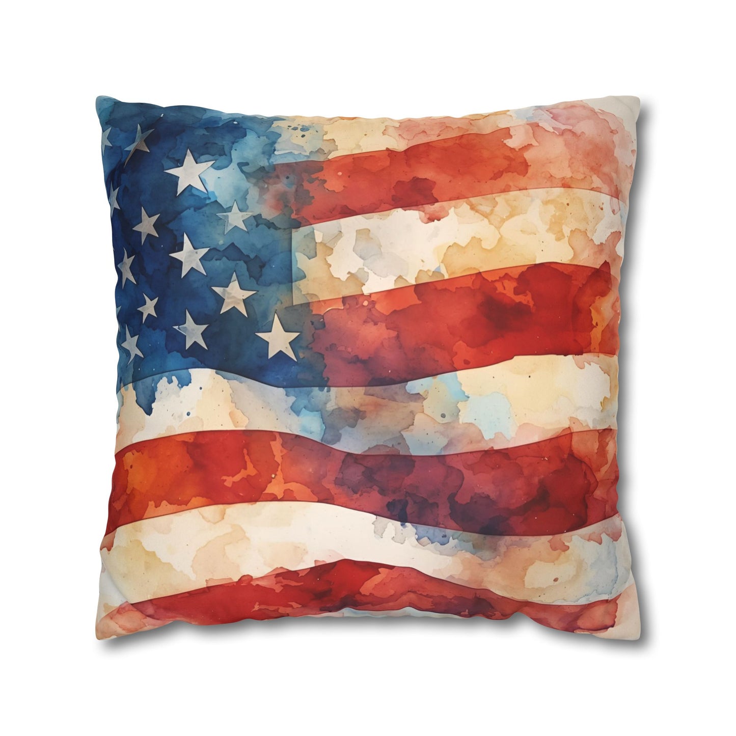 Watercolor American Flag Faux Suede Pillowcase - Patriotic Home Decor