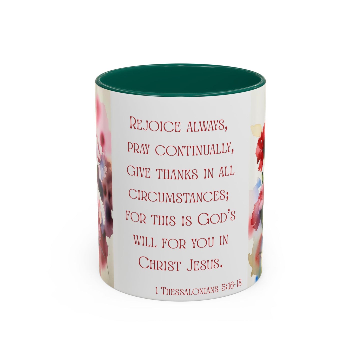 Rejoice Always Bible Verse Mug | Floral Watercolor Carnations 11oz | January Birth Month Flower