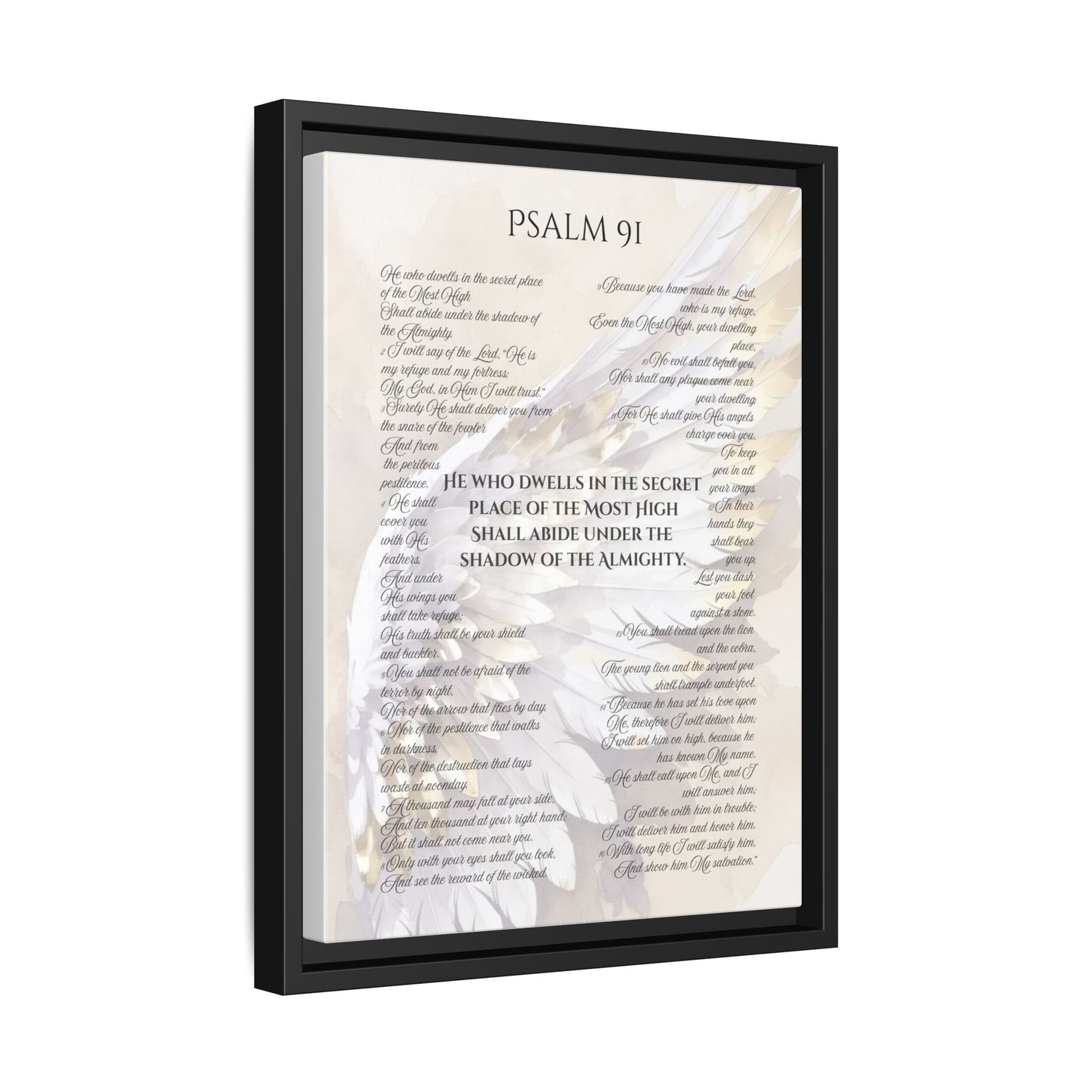 Psalm 91 Framed 12 X 16 Canvas Print - Under His Wings Bible Verse Wall Art, Christian Scripture Decor, Protection Promise