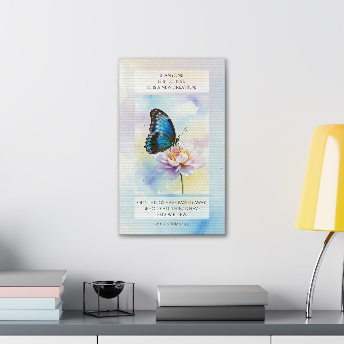 Christian Butterfly New Creation Canvas Wall Art - 2 Corinthians 5:17 Scripture Decor
