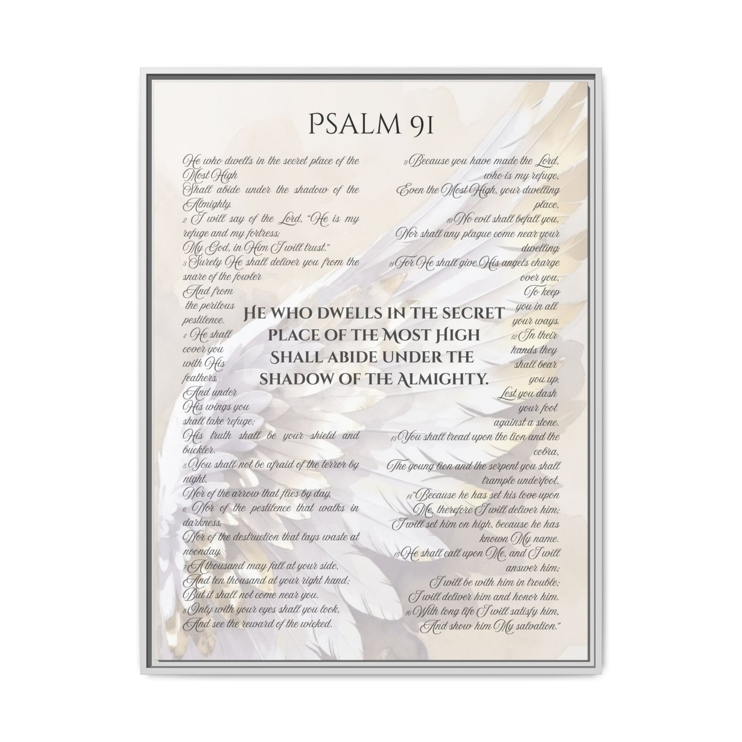 Psalm 91 Framed Canvas - 30X40 - He Who Dwells in the Secret Place Bible Verse Wall Art, Christian Protection Scripture Decor with Feathers