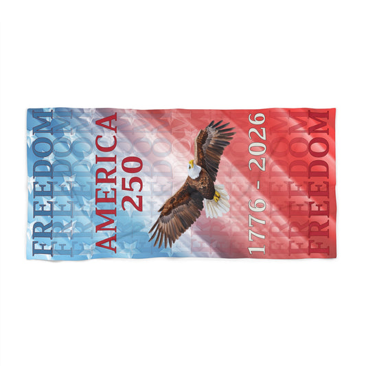 America 250 Freedom Eagle Beach Towel — Patriotic Red White Blue Summer Towel